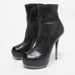 Gucci Black Leather Zipped Ankle Length Boots Size 39