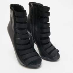 Gucci Black Leather Elastic Olimpia Open Toe Ankle Booties Size 37