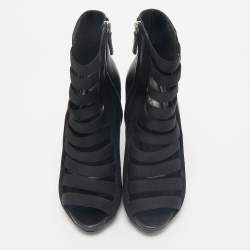 Gucci Black Leather Elastic Olimpia Open Toe Ankle Booties Size 37