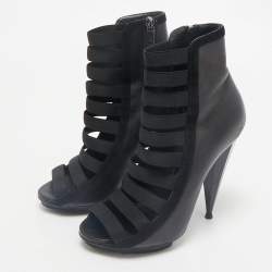Gucci Black Leather Elastic Olimpia Open Toe Ankle Booties Size 37