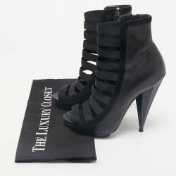 Gucci Black Leather Elastic Olimpia Open Toe Ankle Booties Size 37