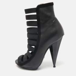 Gucci Black Leather Elastic Olimpia Open Toe Ankle Booties Size 37