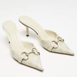 Gucci Cream Guccissima Leather Horsebit Mules Size 36.5