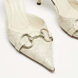 Gucci Cream Guccissima Leather Horsebit Mules Size 36.5