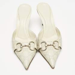 Gucci Cream Guccissima Leather Horsebit Mules Size 36.5