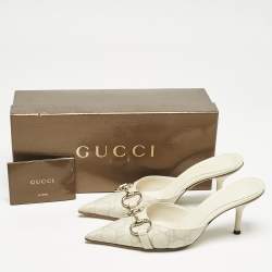 Gucci Cream Guccissima Leather Horsebit Mules Size 36.5
