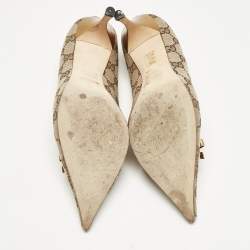Gucci Beige GG Canvas and Leather Crystal Embellished Bow Pumps Size 37