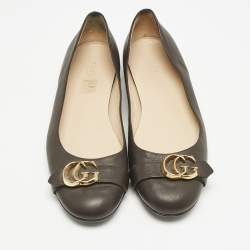 Gucci Dark Brown Leather GG Marmont Ballet Flats Size 40.5