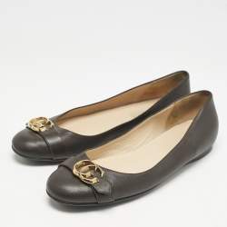 Gucci Dark Brown Leather GG Marmont Ballet Flats Size 40.5