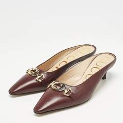 Gucci Burgundy Leather Unia Crystal Embellished Mules Size 35