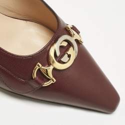 Gucci Burgundy Leather Unia Crystal Embellished Mules Size 35