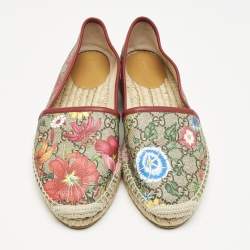 Gucci Beige/Brown GG Supreme Canvas Pilar Print Espadrille Flats Size 38.5
