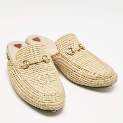 Gucci Beige Raffia Princetown Mules Size 40