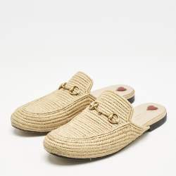 Gucci Beige Raffia Princetown Mules Size 40