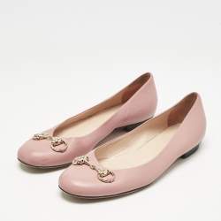 Gucci Pink Leather Horsebit Ballet Flats Size 37