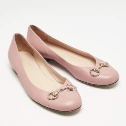 Gucci Pink Leather Horsebit Ballet Flats Size 37