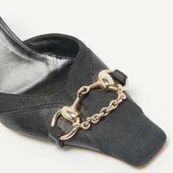Gucci Black GG Canvas and Leather Vintage Horsebit Chain Mules Size 39