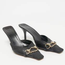 Gucci Black GG Canvas and Leather Vintage Horsebit Chain Mules Size 39