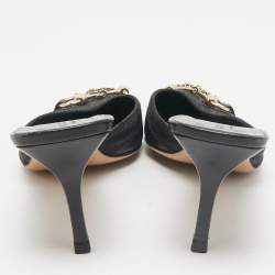 Gucci Black GG Canvas and Leather Vintage Horsebit Chain Mules Size 39
