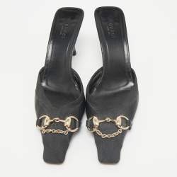 Gucci Black GG Canvas and Leather Vintage Horsebit Chain Mules Size 39