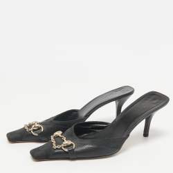 Gucci Black GG Canvas and Leather Vintage Horsebit Chain Mules Size 39