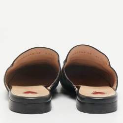 Gucci Black Leather Bee and Star Embroidered Horsebit Princetown Flat Mules Size 38