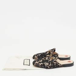 Gucci Black/Beige Lace and Leather Horsebit Princetown Flat Mules Size 38