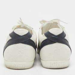 Gucci White Guccissima Leather Web Detail Lace Up Low Top Sneakers Size 40