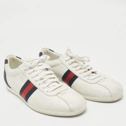 Gucci White Guccissima Leather Web Detail Lace Up Low Top Sneakers Size 40