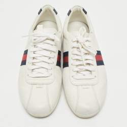 Gucci White Guccissima Leather Web Detail Lace Up Low Top Sneakers Size 40