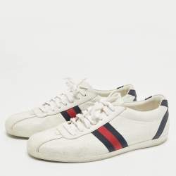 Gucci White Guccissima Leather Web Detail Lace Up Low Top Sneakers Size 40