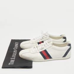 Gucci White Guccissima Leather Web Detail Lace Up Low Top Sneakers Size 40