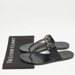 Gucci Black Leather Horsebit Thong Flats Size 39.5