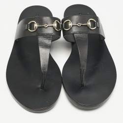 Gucci Black Leather Horsebit Thong Flats Size 39.5
