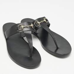 Gucci Black Leather Horsebit Thong Flats Size 39.5