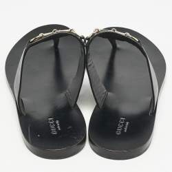 Gucci Black Leather Horsebit Thong Flats Size 39.5