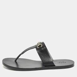 Gucci Black Leather Horsebit Thong Flats Size 39.5