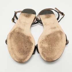 Gucci Black Leather GG Marmont Ankle Strap Flat Sandals Size 36