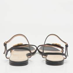 Gucci Black Leather GG Marmont Ankle Strap Flat Sandals Size 36