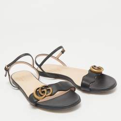 Gucci Black Leather GG Marmont Ankle Strap Flat Sandals Size 36