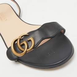 Gucci Black Leather GG Marmont Ankle Strap Flat Sandals Size 36