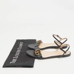 Gucci Black Leather GG Marmont Ankle Strap Flat Sandals Size 36