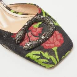 Gucci Black Floral Brocade Fabric Dionysus Square Toe Slip On Mules Size 37