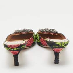 Gucci Black Floral Brocade Fabric Dionysus Square Toe Slip On Mules Size 37