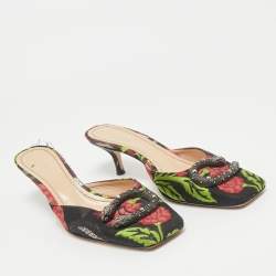 Gucci Black Floral Brocade Fabric Dionysus Square Toe Slip On Mules Size 37