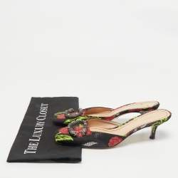 Gucci Black Floral Brocade Fabric Dionysus Square Toe Slip On Mules Size 37