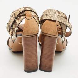 Gucci Brown Python and Leather Crisscross Ankle Strap Sandals Size 38