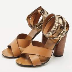 Gucci Brown Python and Leather Crisscross Ankle Strap Sandals Size 38