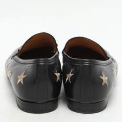 Gucci Black Leather Embroidered Bee Star Horsebit Slip On Loafers Size 38