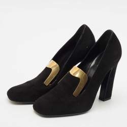 Gucci Black Suede Alma Classic Loafer Pumps Size 38.5